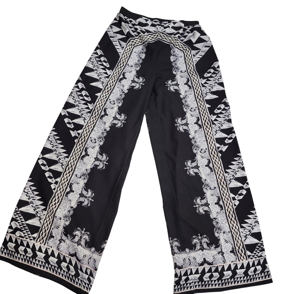 Jealous Tomato Wide Leg Pants Black White Geometric Baroque Print‎ M Hippy Flowy